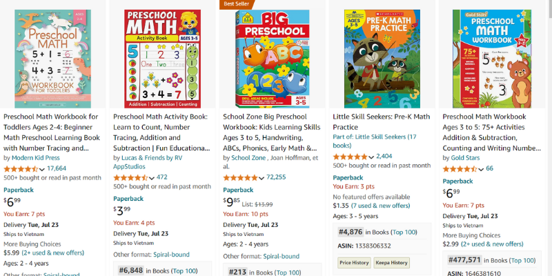 Examples of preschool math workbook